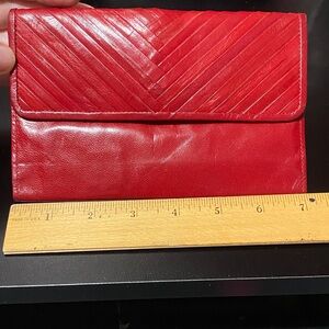 Vintage Red Leather checkbook bifold Wallet